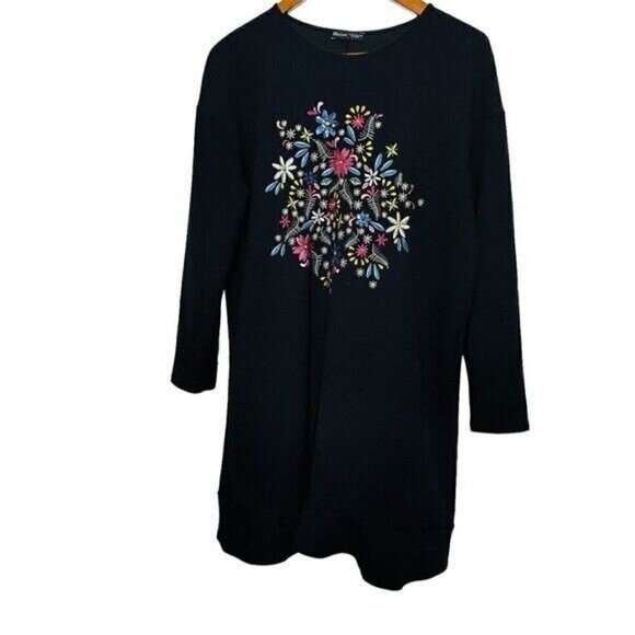Zara Black Embroidered Floral Sequin Detail Longsleeves Mini Dress Size Medium - Picture 3 of 10